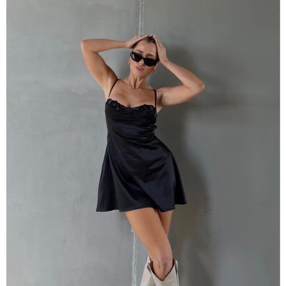 Black slip mini dress